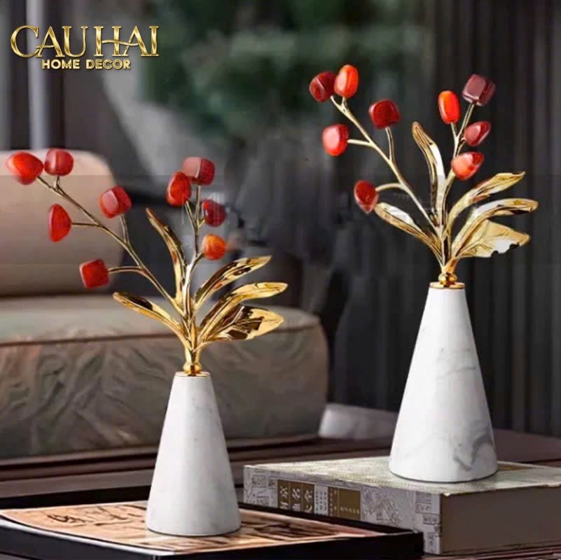 HOME COUTURE - SET TƯỢNG HỒNG NGỌC TUỶ CARNELIAN AGATE BLOOM H37 H30
