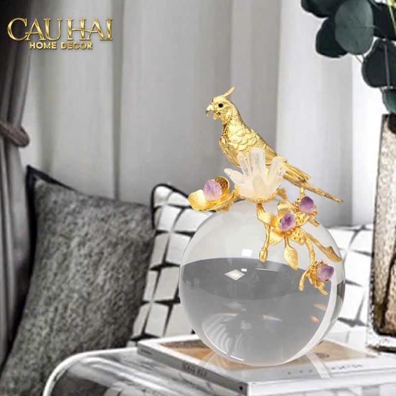 HOME COUTURE - TƯỢNG QUẢ CẦU CRYSTAL AMETHYST PARROT D'Or SPHERE H23