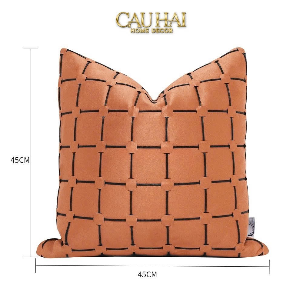 VỎ GỐI NHUNG LUX LEATHER CROSSLINE TERRA 45