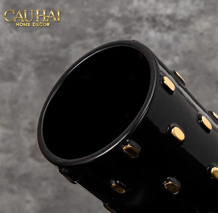 Set 2 Bình Lọ Impériale Bastion Armory Noir-Gold Vessel-CẬU HAI HOME DECOR