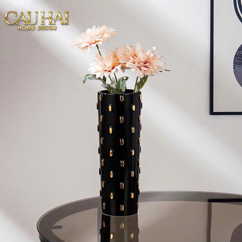 Set 2 Bình Lọ Impériale Bastion Armory Noir-Gold Vessel-CẬU HAI HOME DECOR