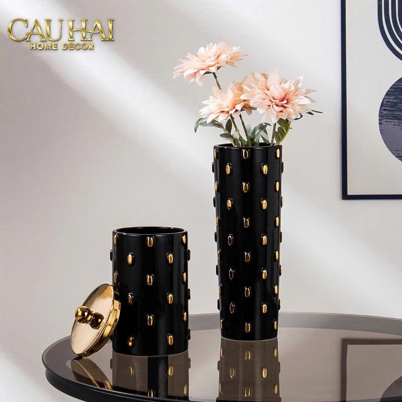 Set 2 Bình Lọ Impériale Bastion Armory Noir-Gold Vessel-CẬU HAI HOME DECOR
