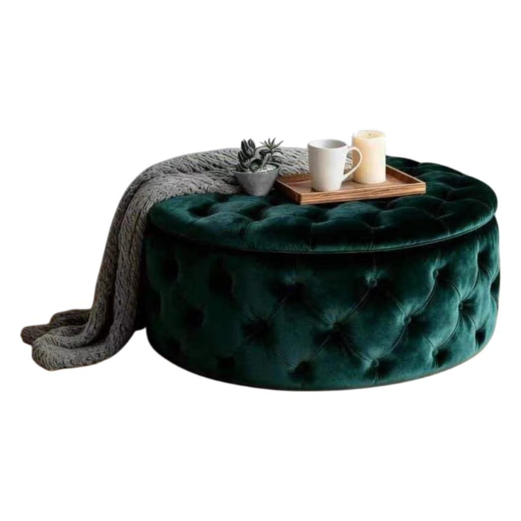 Ghế Đôn Nhung Tròn Chester Époque Emerald 90x40 - Cậu Hai Home Decor
