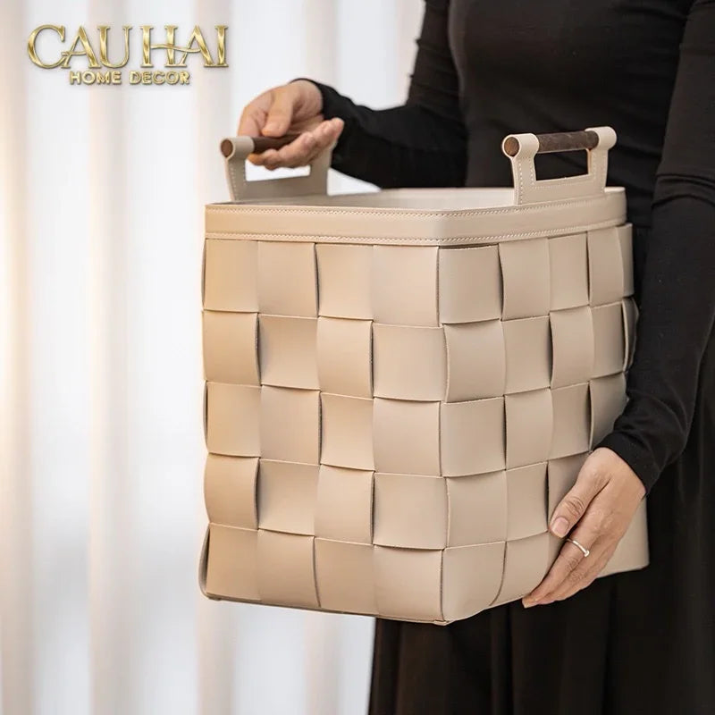 Giỏ Đựng Đồ Lux Leather Caramel Woven Laundry Bag - Special Charm.-CẬU HAI HOME DECOR