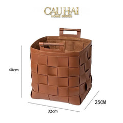 Giỏ Đựng Đồ Lux Leather Caramel Woven Laundry Bag - Special Charm.-CẬU HAI HOME DECOR