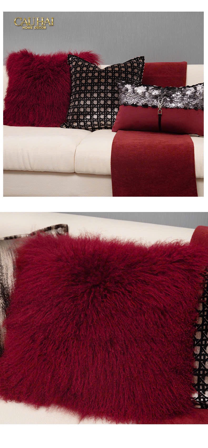 GỐI BURGUNDY VELVET SANGRIA METALLIC 30x50-CẬU HAI HOME DECOR