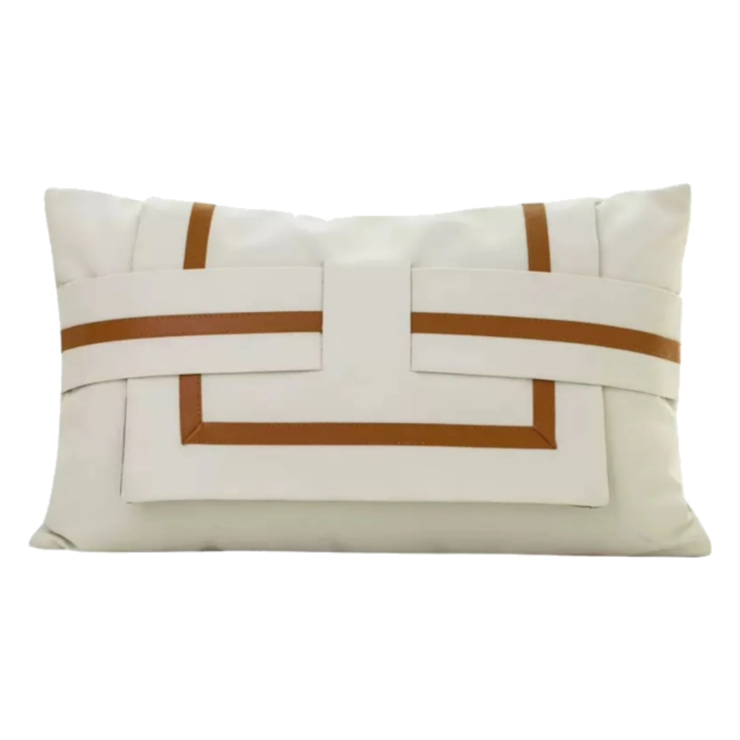 Gối Da Cadre Harnais Ivory Cognac 30x50-VỎ GỐI SOFA-CẬU HAI HOME DECOR