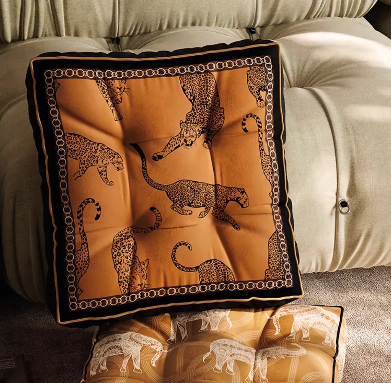 Gối Đệm Ngồi Vuông Panthera Terracotta Seat 45x45x8-VỎ GỐI SOFA-CẬU HAI HOME DECOR