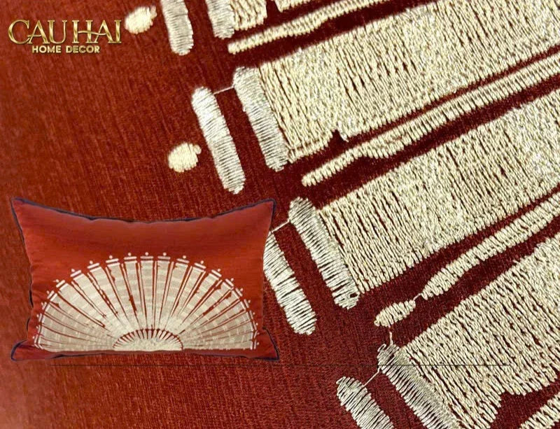 Gối Jacquard Rouge Oriental Éventail Lunaire d’Or 35x50-VỎ GỐI-Đối tác tại Trung Quốc theo từng đơn đặt hàng-CẬU HAI HOME DECOR