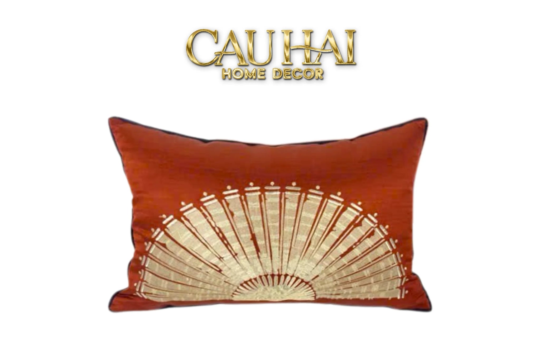Gối Jacquard Rouge Oriental Éventail Lunaire d’Or 35x50-CẬU HAI HOME DECOR