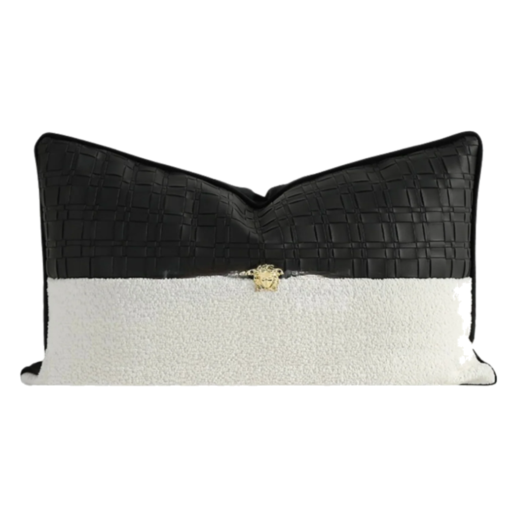 Gối Leather Croco Medusa Noir Ivory 30x50-VỎ GỐI SOFA-CẬU HAI HOME DECOR