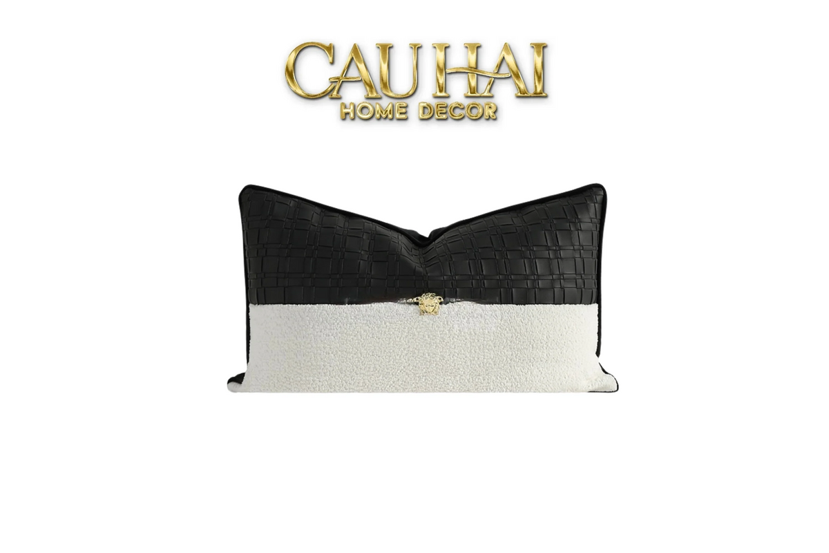 Gối Leather Croco Medusa Noir Ivory 30x50-VỎ GỐI SOFA-CẬU HAI HOME DECOR