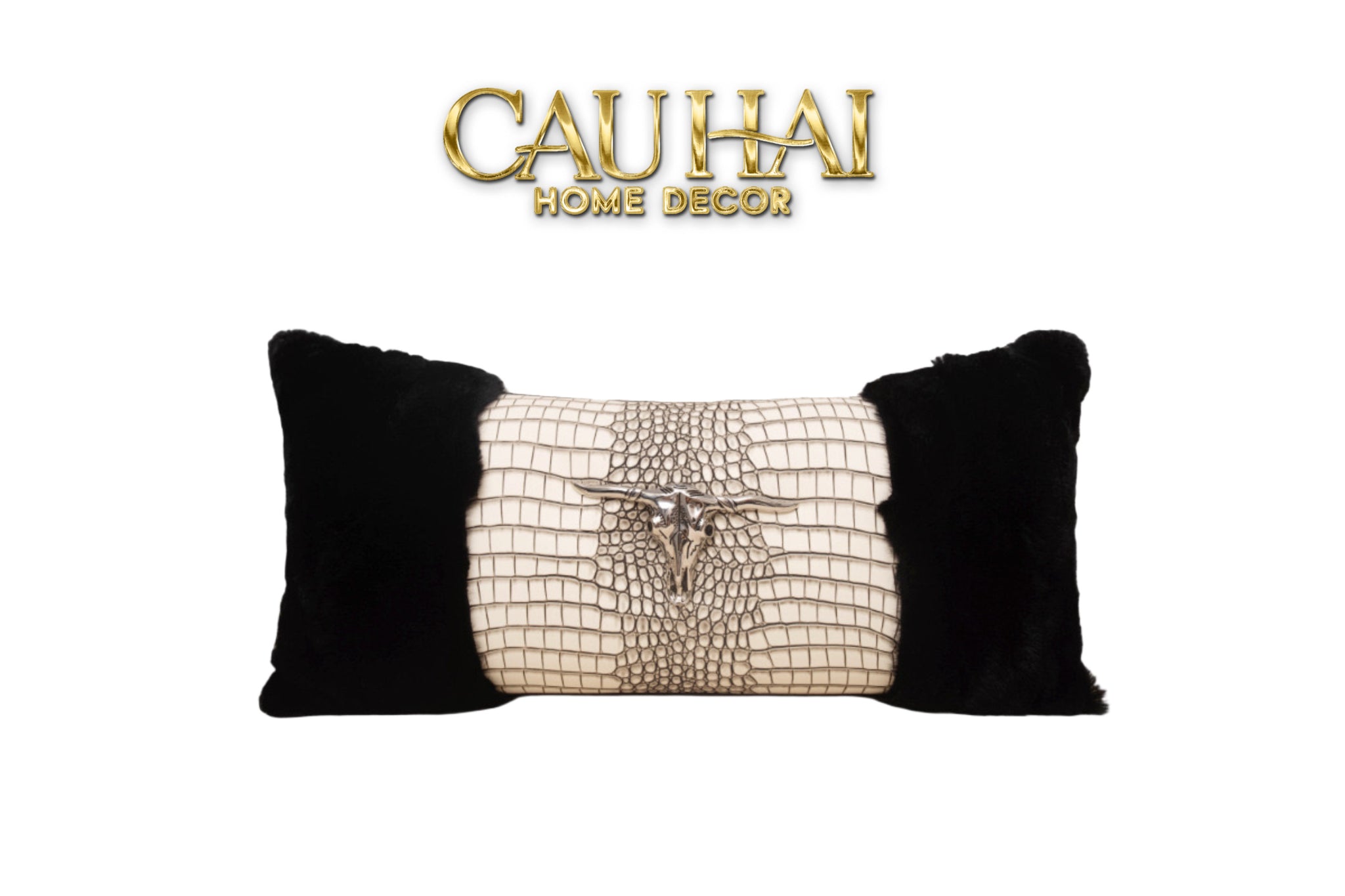 GỐI LÔNG IVORY LEATHER BULL SERPENT 30x60-CẬU HAI HOME DECOR