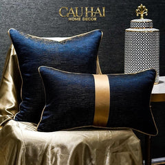 Gối Lụa Jacquard Navy Sovereign Golden Lignes 30X50-CẬU HAI HOME DECOR