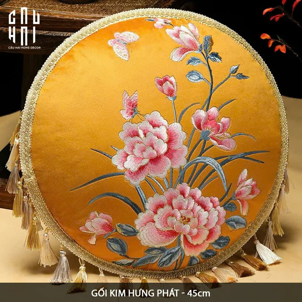 GỐI NHUNG HOẠ TIẾT KIM HƯNG PHÁT 45.-CẬU HAI HOME DECOR
