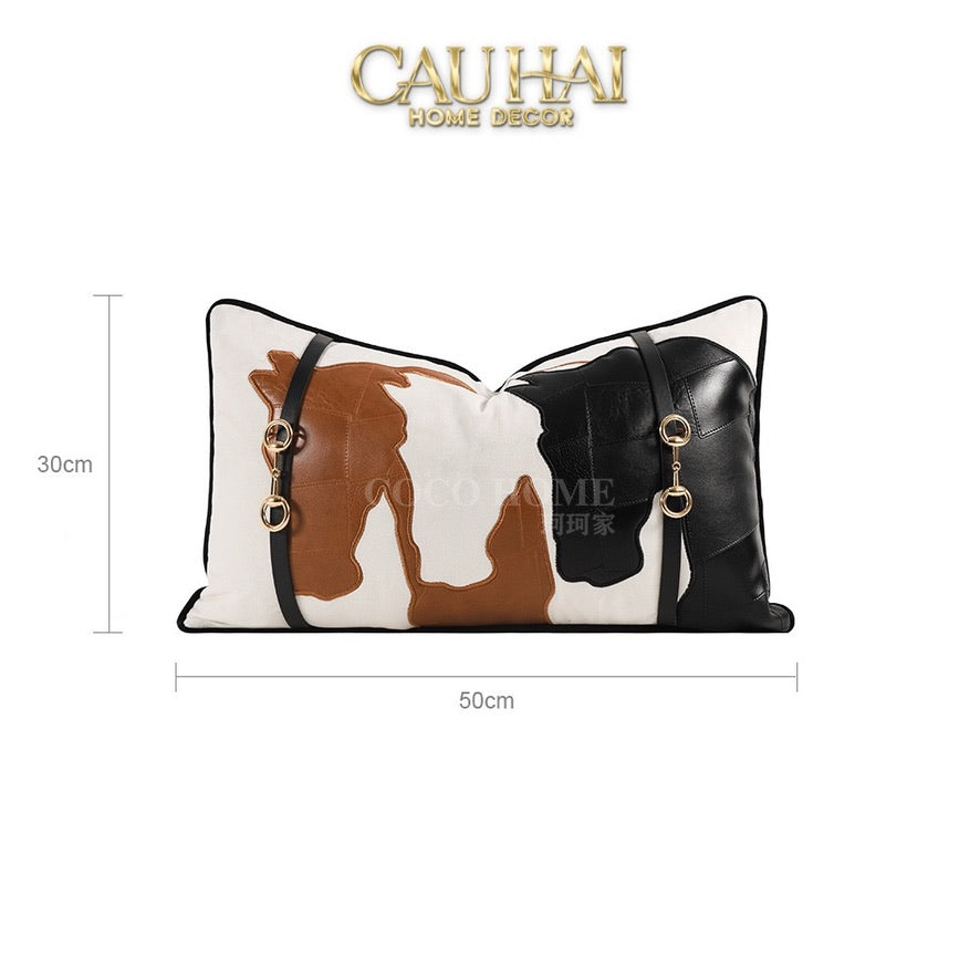 GỐI NHUNG LEATHER ÉQUESTRE PATCHWORK HARNESS 30x50-CẬU HAI HOME DECOR