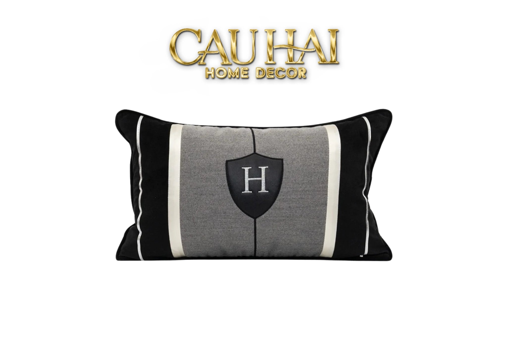 Gối Nhung Noir Heritage H Crest 30X50-VỎ GỐI-CẬU HAI HOME DECOR
