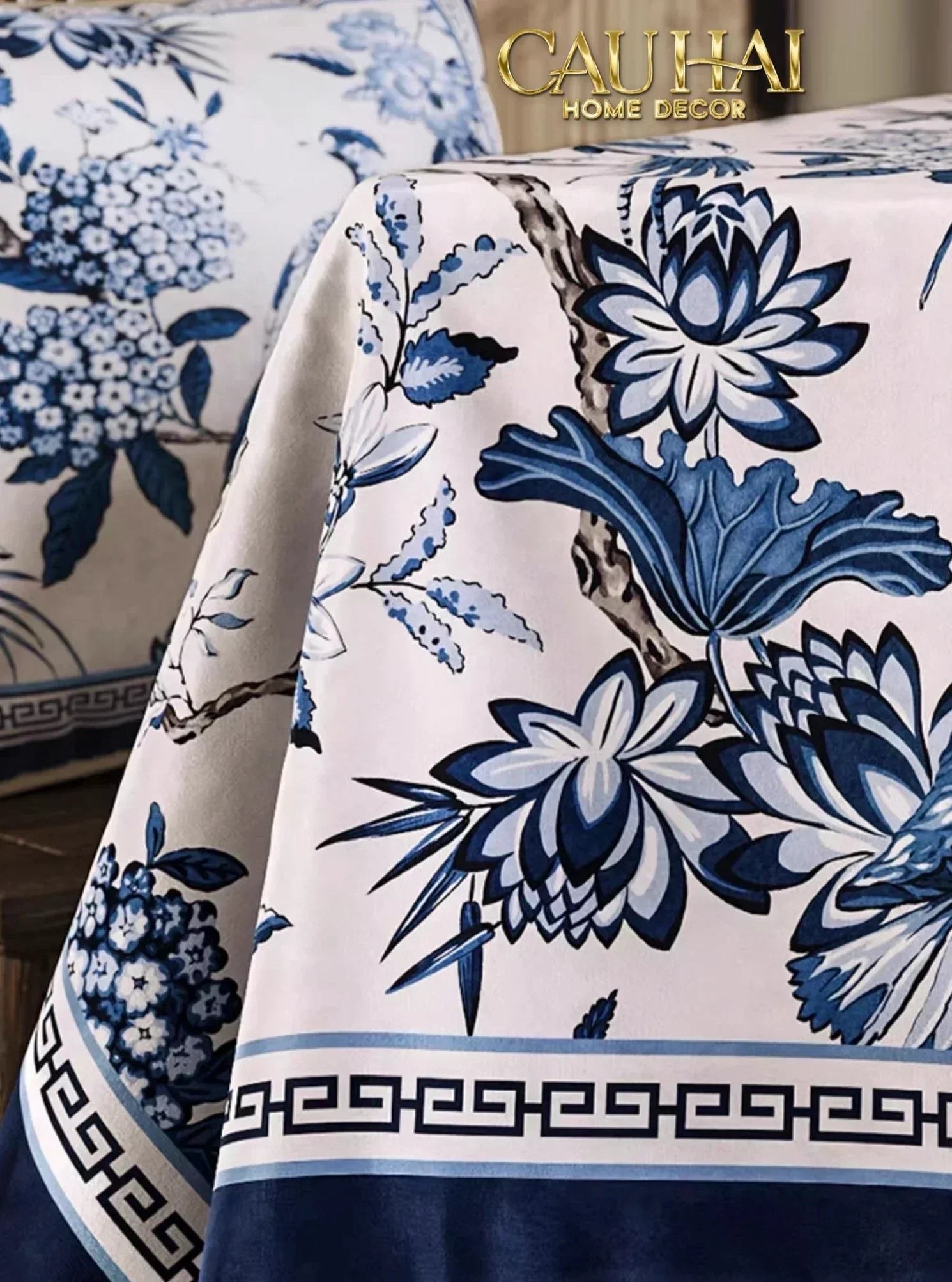 Gối Nhung Quạt IndigoEmperor Fan Indochine Art Cushion-CẬU HAI HOME DECOR