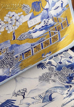 Gối Nhung Quạt IndigoEmperor Fan Indochine Art Cushion-CẬU HAI HOME DECOR