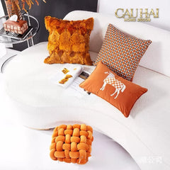 Gối Nhung Thêu Équestre Moderne Cognac Embroidered 30x50-CẬU HAI HOME DECOR