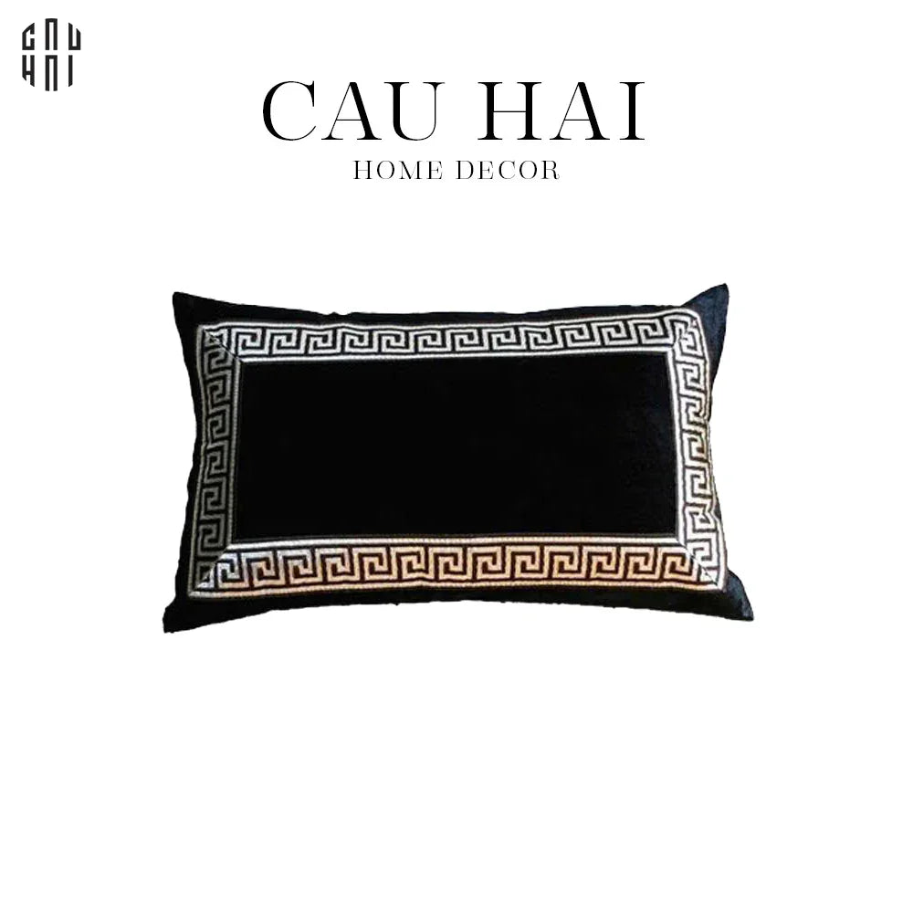 Gối Sofa Nhung Crochet - Noir 30X50Cm-CẬU HAI HOME DECOR