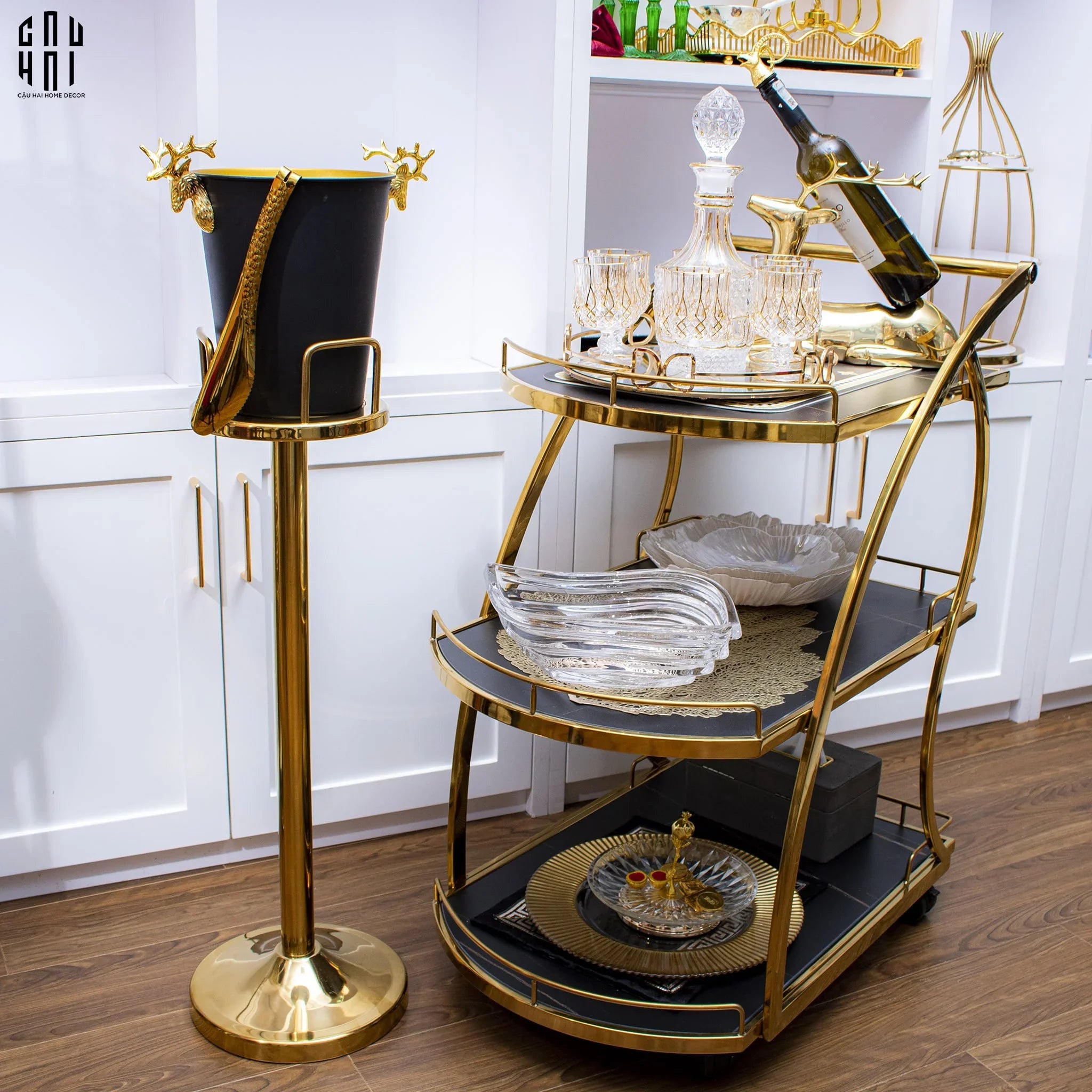 GOLDEN ICE BUCKET HOLDER - GIÁ ĐỰNG XÔ ĐÁ-CẬU HAI HOME DECOR