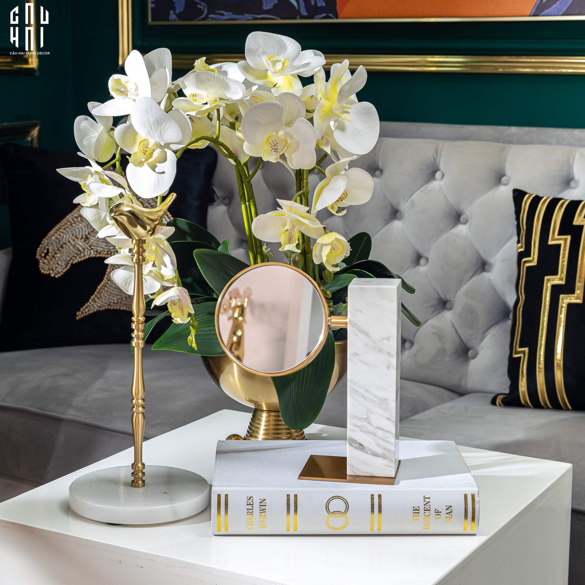 GƯƠNG TRANG ĐIỂM ĐỂ BÀN MARBLE GOLDEN MIRROR SS22-CẬU HAI HOME DECOR