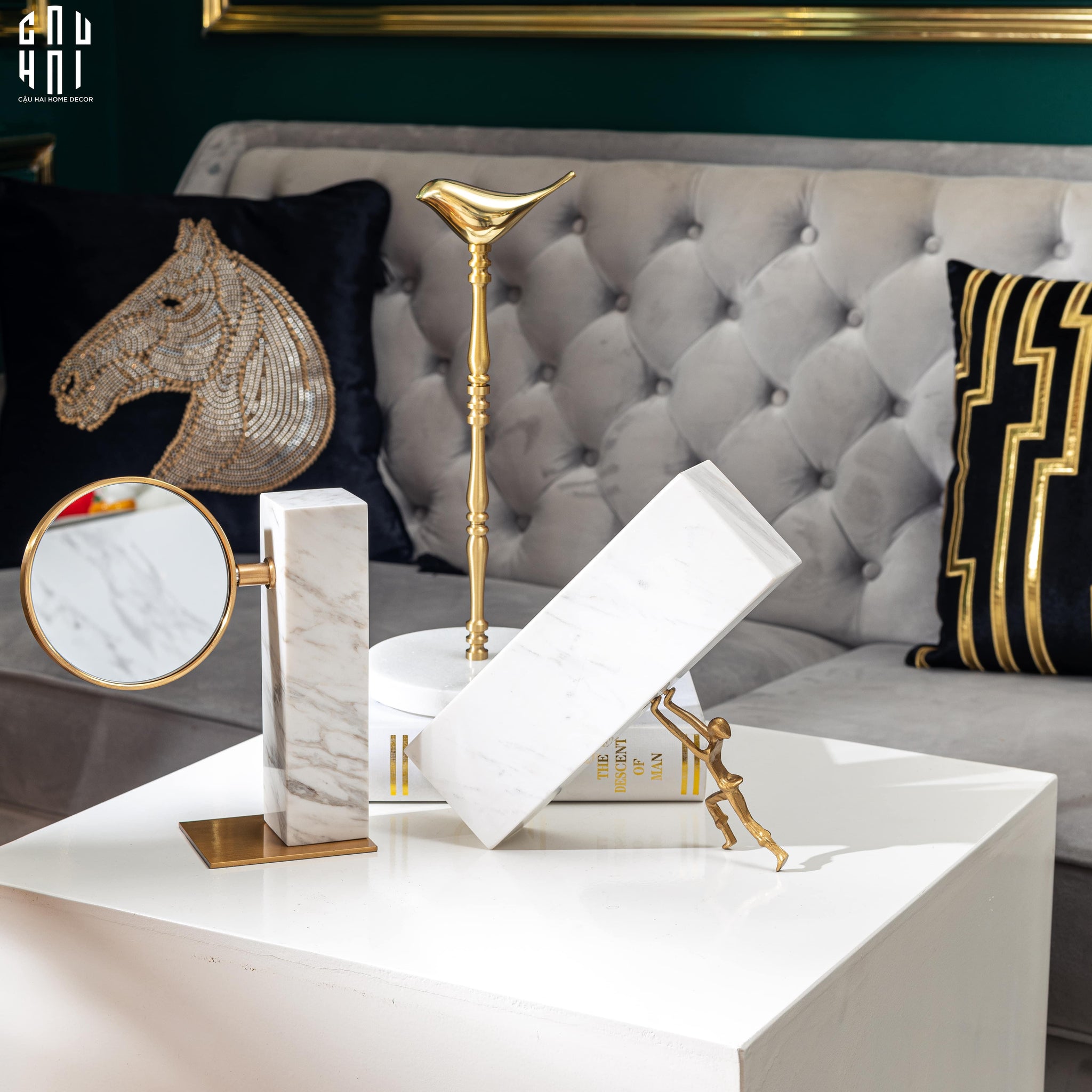 Gương Trang Điểm Để Bàn Marble Golden Mirror Ss22-CẬU HAI HOME DECOR