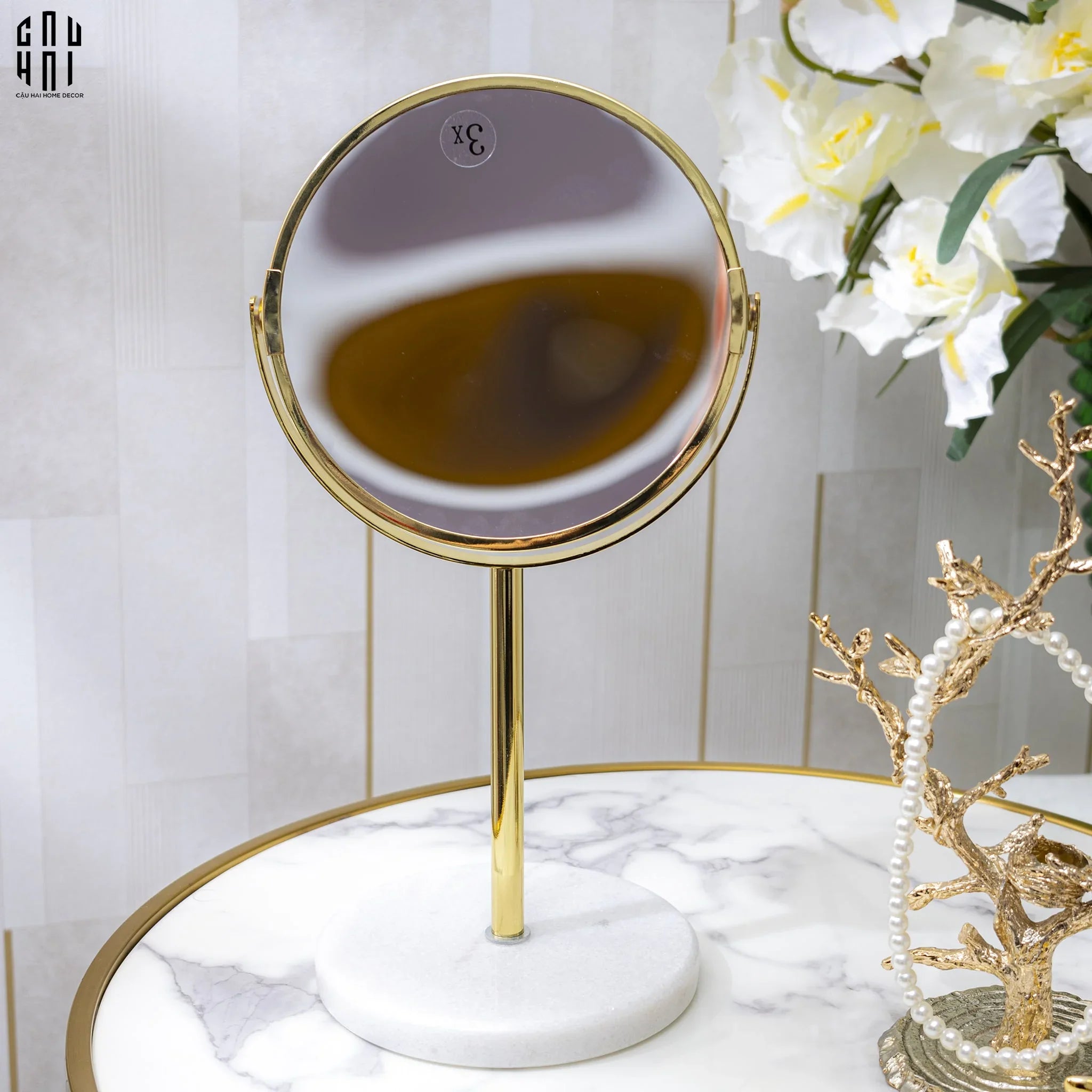 GƯƠNG TRANG ĐIỂM GOLDEN MARBLE-CẬU HAI HOME DECOR