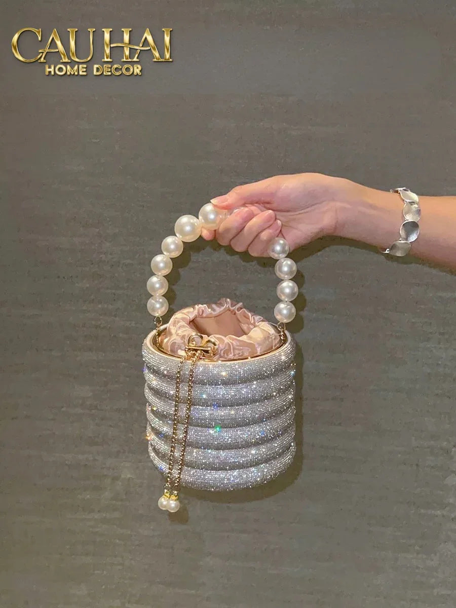 Haute Folie - Clutch Kim Cương Cylinder - Perle Noire Diamond Pavé Haute Décor Object-CẬU HAI HOME DECOR