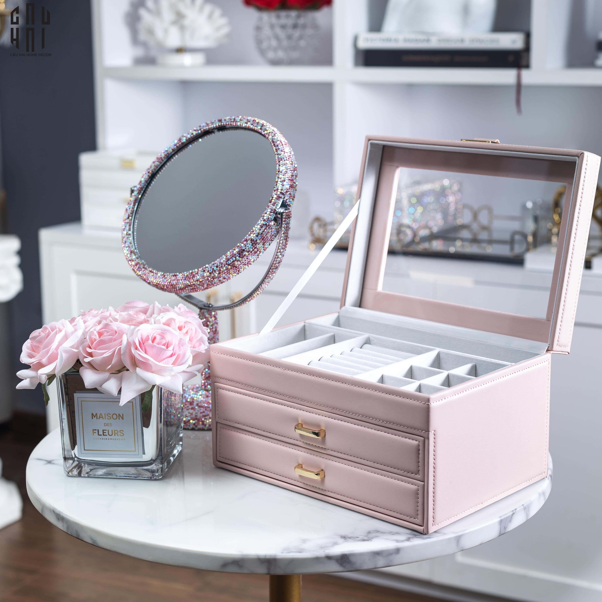 HAUTE FOLIE - HỘP ĐỰNG TRANG SỨC AMBER - AMBER LEATHER JEWELRY BOX SS25-CẬU HAI HOME DECOR