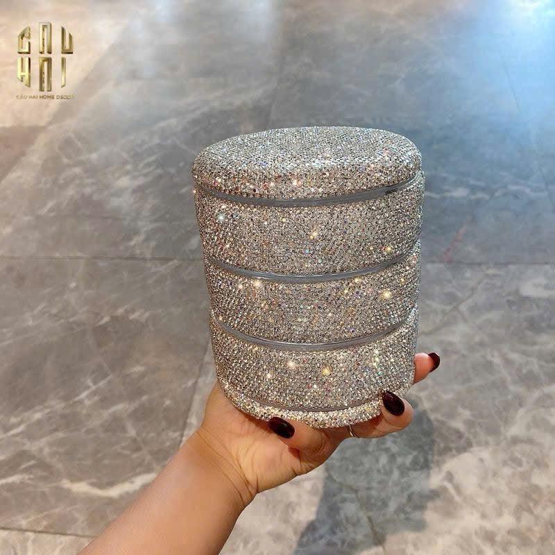 Haute Folie - Hộp Lưu Trữ 4 Tầng Carousel Diamond Bling Bling-HỘP TRANG SỨC-Đối tác tại Trung Quốc theo từng đơn đặt hàng-CẬU HAI HOME DECOR
