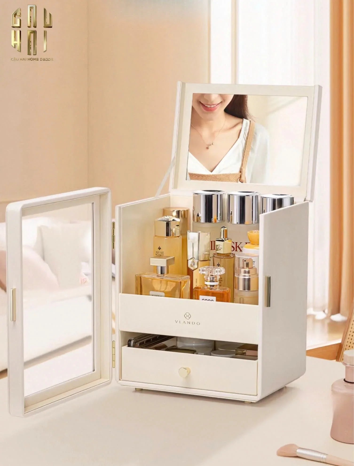 HAUTE FOLIE - HỘP MỸ PHẨM DA BEAUTY CLOSET-CẬU HAI HOME DECOR