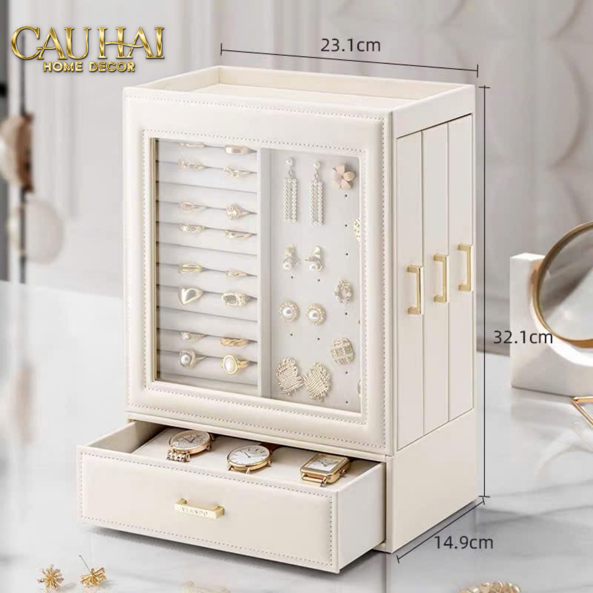 Haute Folie - Hộp Trang Sức Da Pearl Lateral Élegance Jewelry Closet - CẬU HAI HOME DECOR