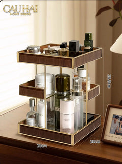 Haute Folie - Kệ 3 Tầng Thuỷ Tinh Xoay 360• Bàn Trang Điểm Élégance Rotating Vanity Organizer 20x20x28.8-CẬU HAI HOME DECOR