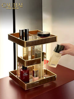 Haute Folie - Kệ 3 Tầng Thuỷ Tinh Xoay 360• Bàn Trang Điểm Élégance Rotating Vanity Organizer 20x20x28.8-CẬU HAI HOME DECOR