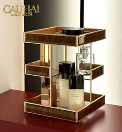 Haute Folie - Kệ 3 Tầng Thuỷ Tinh Xoay 360• Bàn Trang Điểm Élégance Rotating Vanity Organizer 20x20x28.8-CẬU HAI HOME DECOR