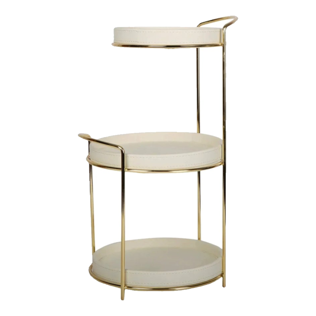 Haute Folie - Khay Kệ Mỹ Phẩm Da 3 Tầng Lux Leather Ivoire Beauty Vanity 21x42