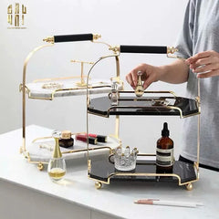 Haute Folie - Kệ Bàn Trang Điểm 2 Tầng Đá Marble Đen - Manor Tiered Organizers 30x37-CẬU HAI HOME DECOR