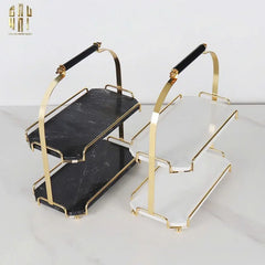 Haute Folie - Kệ Bàn Trang Điểm 2 Tầng Đá Marble Đen - Manor Tiered Organizers 30x37-CẬU HAI HOME DECOR