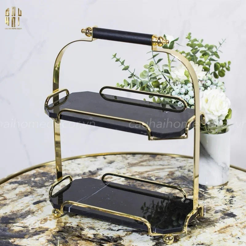 Haute Folie - Kệ Bàn Trang Điểm 2 Tầng Đá Marble Đen - Manor Tiered Organizers 30x37-CẬU HAI HOME DECOR