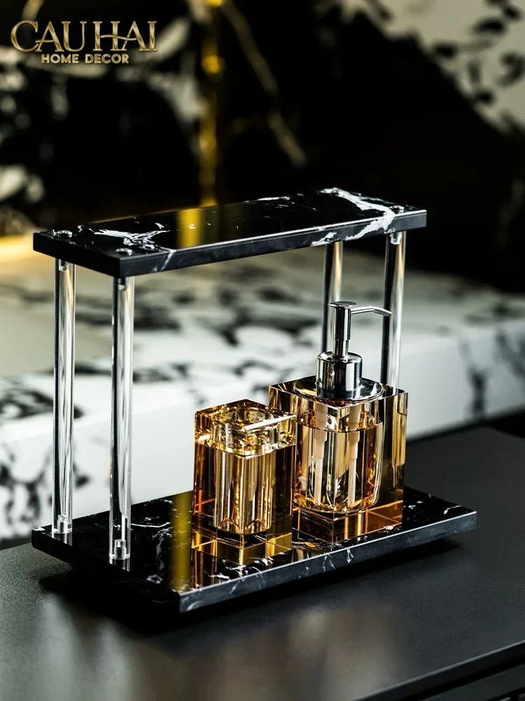 Haute Folie - Kệ Phòng Tắm 2 Tầng Đá Marble Acrylic Column Gabriel Tiered Organizers 20x26.5-KỆ TRANG TRÍ-Đối tác tại Trung Quốc theo từng đơn đặt hàng-CẬU HAI HOME DECOR