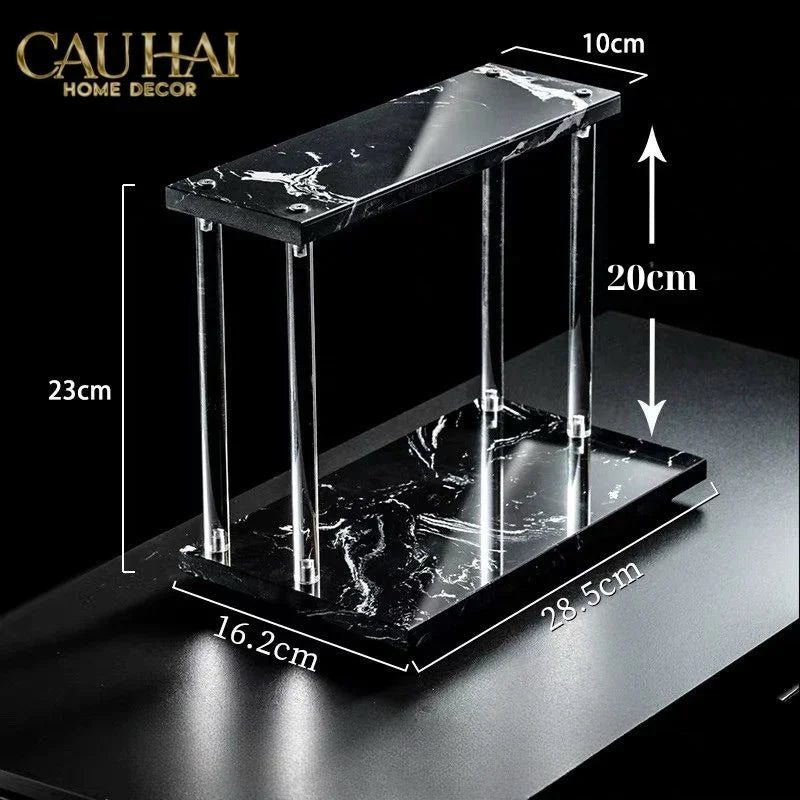 Haute Folie - Kệ Phòng Tắm 2 Tầng Đá Marble Acrylic Column Gabriel Tiered Organizers 20x26.5-KỆ TRANG TRÍ-Đối tác tại Trung Quốc theo từng đơn đặt hàng-CẬU HAI HOME DECOR