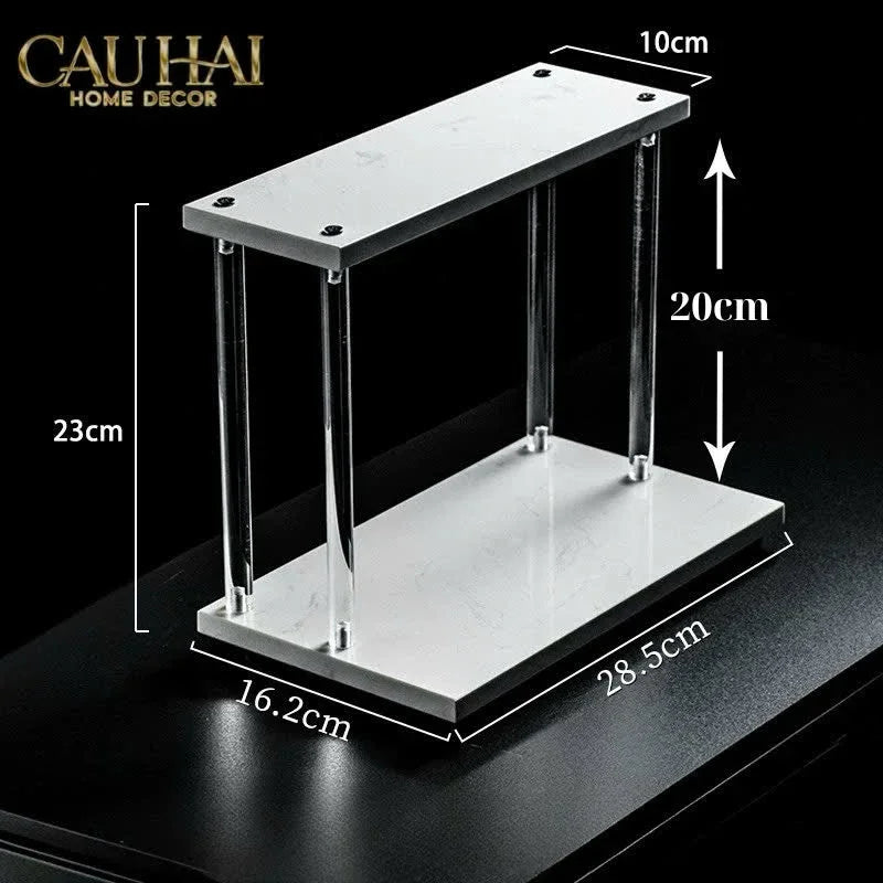 Haute Folie - Kệ Phòng Tắm 2 Tầng Đá Marble Acrylic Column Gabriel Tiered Organizers 20x26.5-KỆ TRANG TRÍ-Đối tác tại Trung Quốc theo từng đơn đặt hàng-CẬU HAI HOME DECOR
