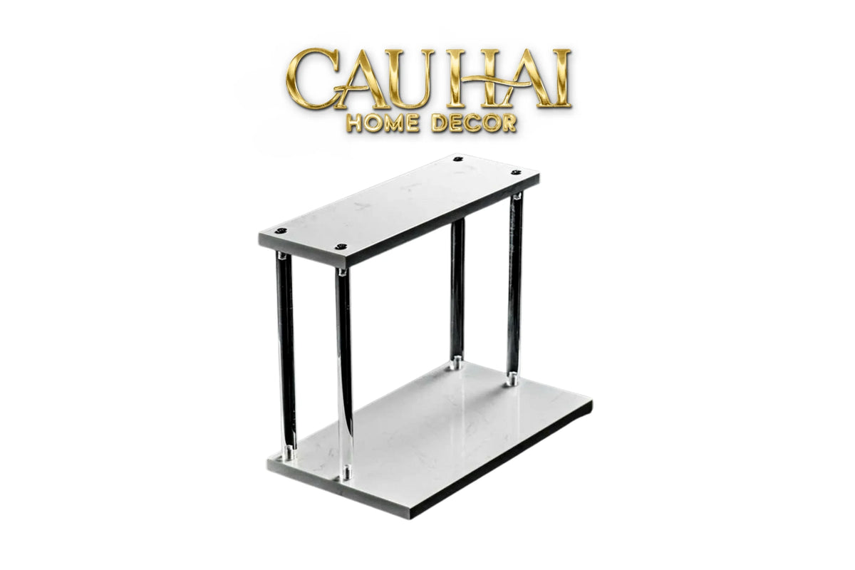 Haute Folie - Kệ Phòng Tắm 2 Tầng Đá Marble Acrylic Column Gabriel Tiered Organizers 20x26.5-KỆ TRANG TRÍ-Đối tác tại Trung Quốc theo từng đơn đặt hàng-White Marble-CẬU HAI HOME DECOR
