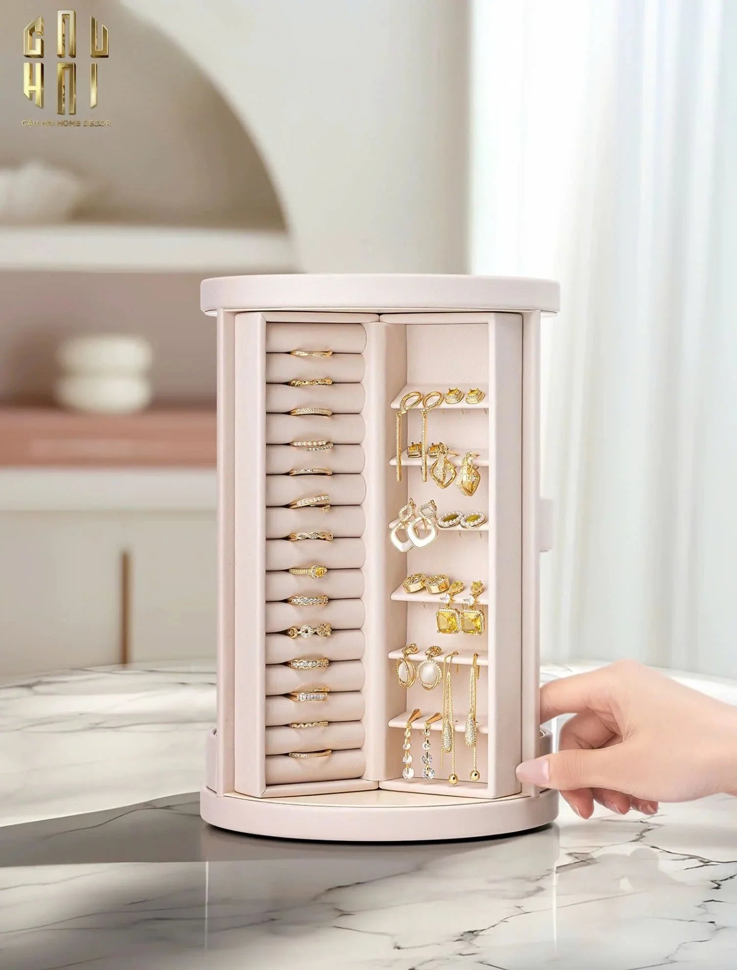 HAUTE FOLIE - KỆ TRANG SỨC DA XOAY 360 - JEWELRY CLOSET-CẬU HAI HOME DECOR