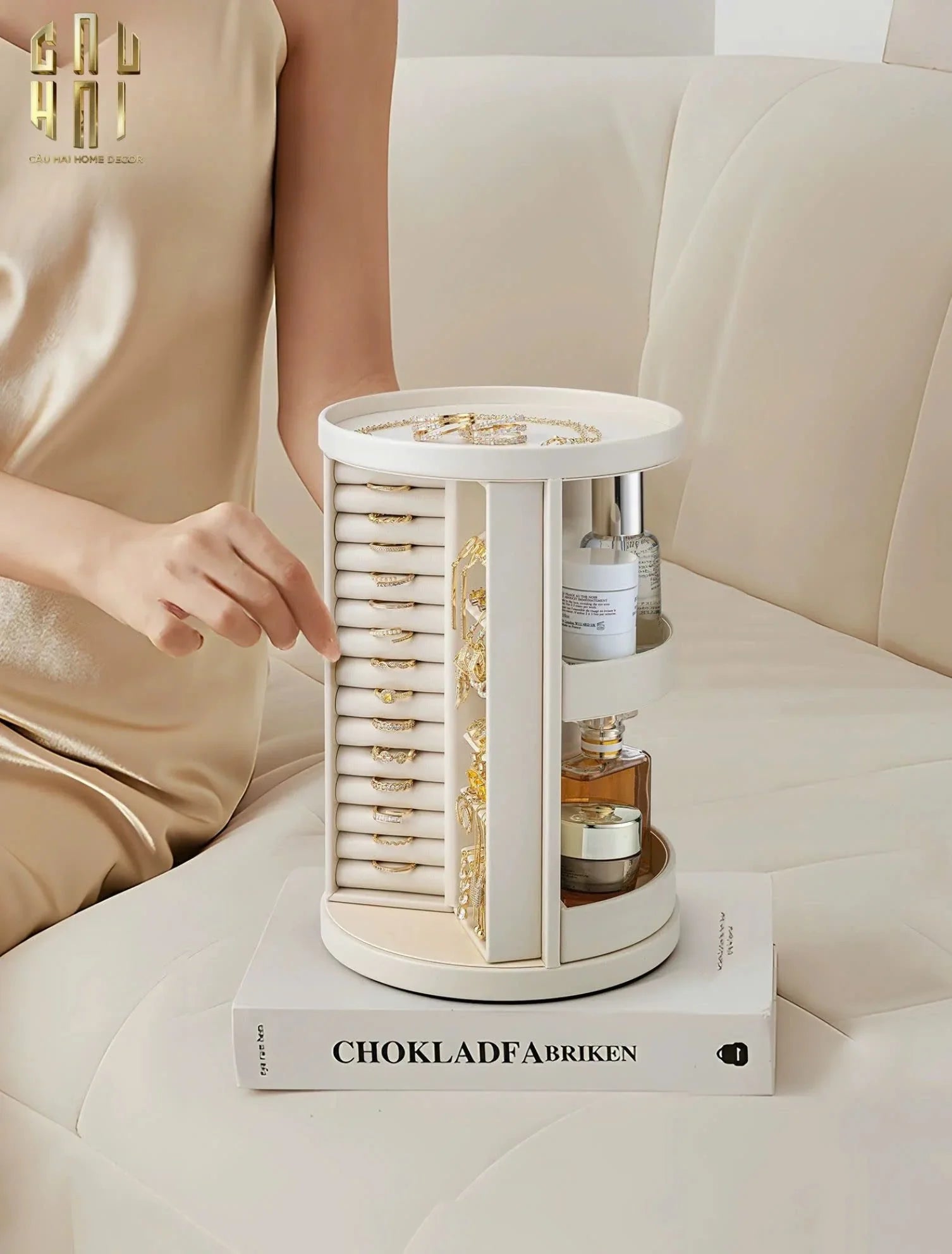 HAUTE FOLIE - KỆ TRANG SỨC DA XOAY 360 - JEWELRY CLOSET-CẬU HAI HOME DECOR