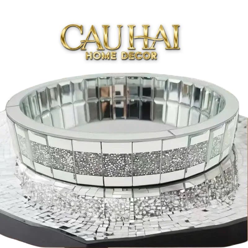 Haute Folie - Khay Gương Tròn Đế Xoay Starlight Mirrored Argenté D30-KHAY TRANG TRÍ-Đối tác tại Trung Quốc theo từng đơn đặt hàng-CẬU HAI HOME DECOR