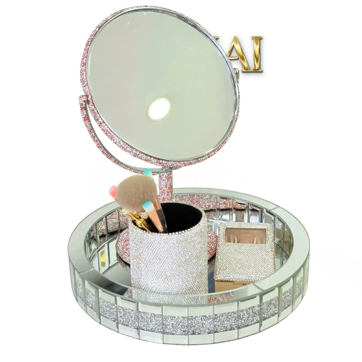 Haute Folie - Khay Gương Tròn Đế Xoay Starlight Mirrored Argenté D30-KHAY TRANG TRÍ-Đối tác tại Trung Quốc theo từng đơn đặt hàng-CẬU HAI HOME DECOR