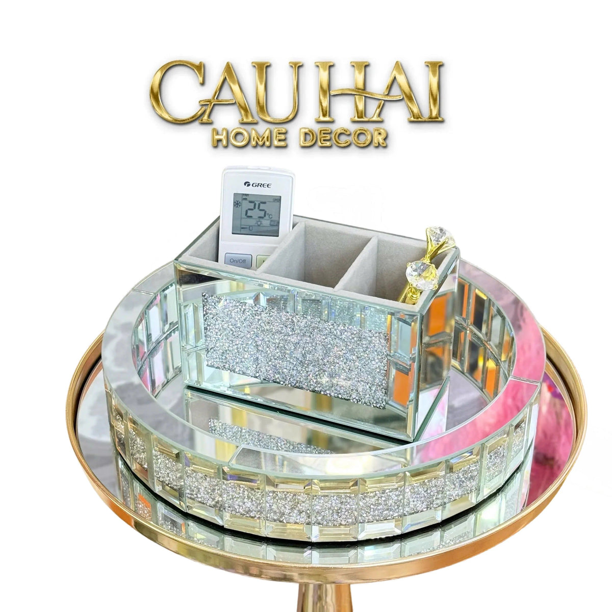 Haute Folie - Khay Gương Tròn Đế Xoay Starlight Mirrored Argenté D30-KHAY TRANG TRÍ-Đối tác tại Trung Quốc theo từng đơn đặt hàng-CẬU HAI HOME DECOR
